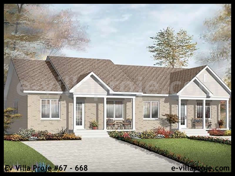 86 m² Tek Katlı 2+1 Amerikan Çelik Konstrüksiyon Villa (Ev Villa Proje #67 - 668) Cephe Görünümü ve Kat Planı