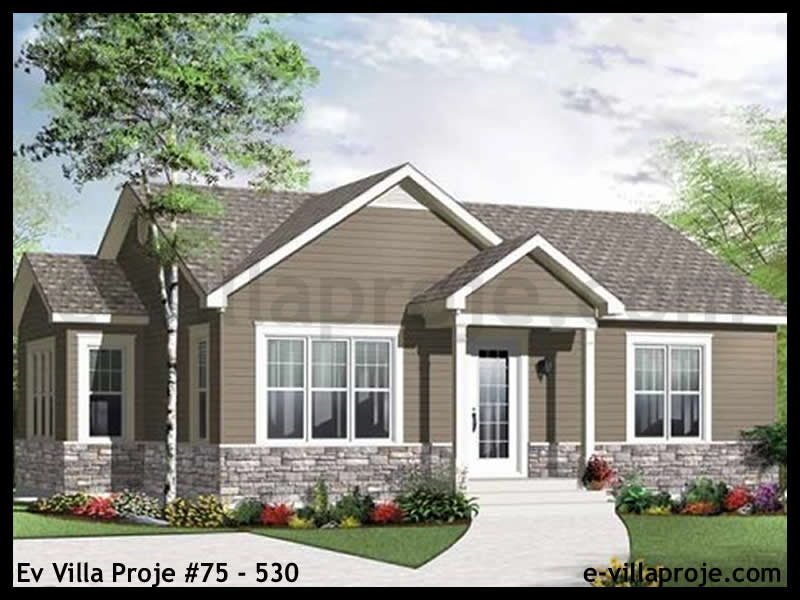 89 m² Tek Katlı 2+1 Amerikan Çelik Konstrüksiyon Villa (Ev Villa Proje #75 - 530) Cephe Görünümü ve Kat Planı