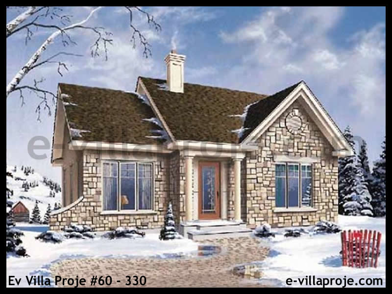 92 m² Tek Katlı 2+1 Bungalov Çelik Konstrüksiyon Villa (Ev Villa Proje #60 - 330) Cephe Görünümü ve Kat Planı