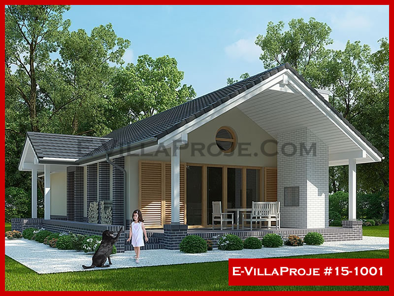 93 m² Tek Katlı 2+1 Özel Tasarım  Proje Çelik Konstrüksiyon Villa (Ev Villa Proje #15 - 1001) Cephe Görünümü ve Kat Planı