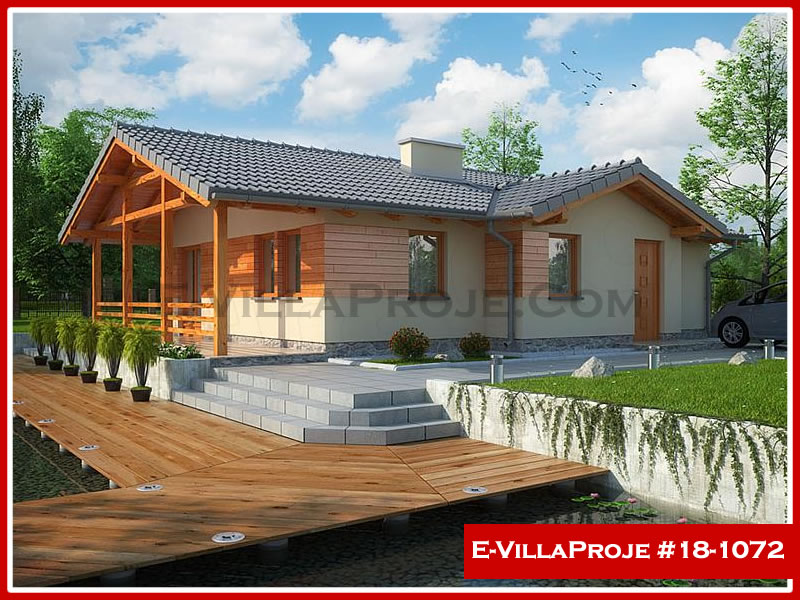 94 m² Tek Katlı 2+1 Ekonomik Çelik Konstrüksiyon Villa (Ev Villa Proje #18 - 1072) Cephe Görünümü ve Kat Planı