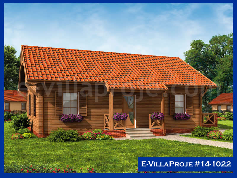96 m² Tek Katlı 2+1 Ahşap Çelik Konstrüksiyon Villa (Ev Villa Proje #14 - 1022) Cephe Görünümü ve Kat Planı