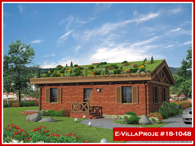 96 m² Tek Katlı 2+1 Yeşil Çelik Konstrüksiyon Villa (Ev Villa Proje #18 - 1048) Cephe Görünümü ve Kat Planı