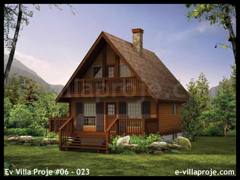 97 m² 2 Katlı (Dubleks) 2+1 Ahşap Çelik Konstrüksiyon Villa (Ev Villa Proje #06 - 023) Cephe Görünümü ve Kat Planı