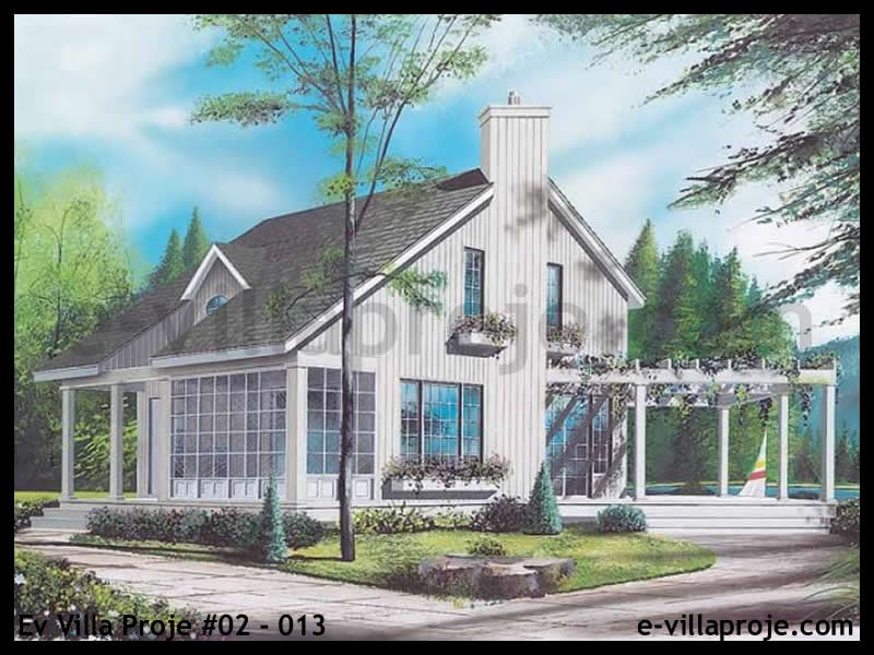 97 m² 2 Katlı (Dubleks) 2+1 Taş Çelik Konstrüksiyon Villa (Ev Villa Proje #02 - 013) Cephe Görünümü ve Kat Planı